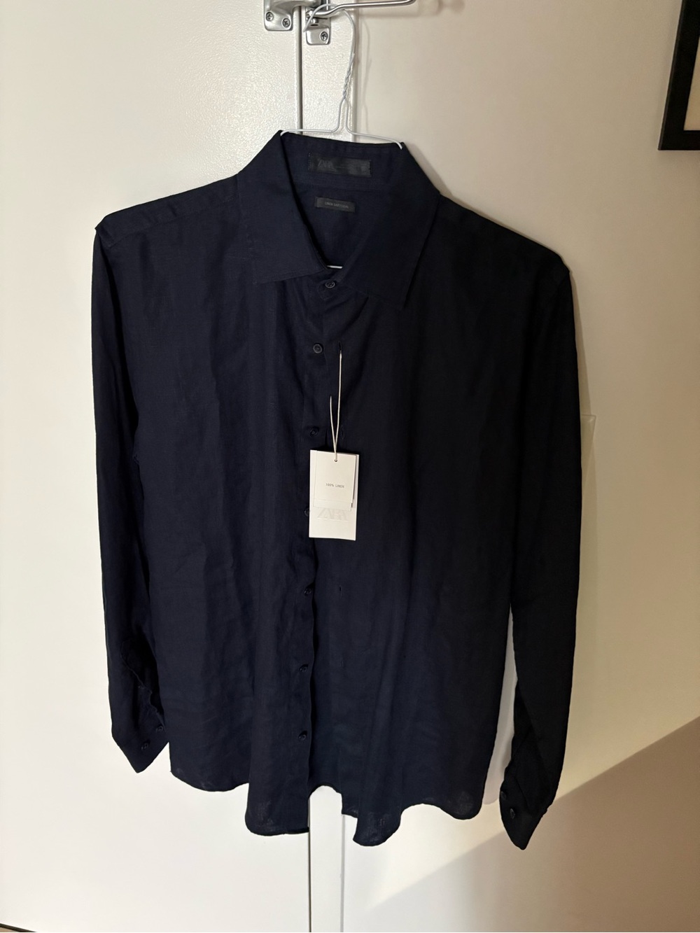 Men's 100% lined Dark Navy Long Sleeve Shirt - ZARA NEW WITH PRICE TAG
